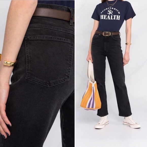 Agolde 90s Pinch Jeans Pant High Straight Black Denim Dark Classic Minimalist 25 - Picture 1 of 14